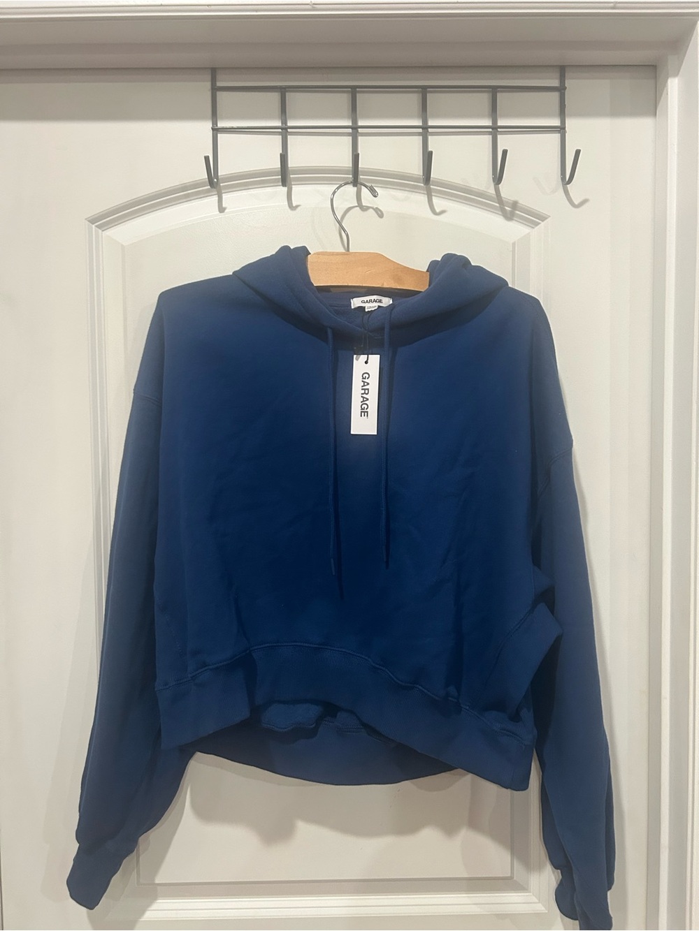 Garage Blue Cropped Hoodie with Drawstring